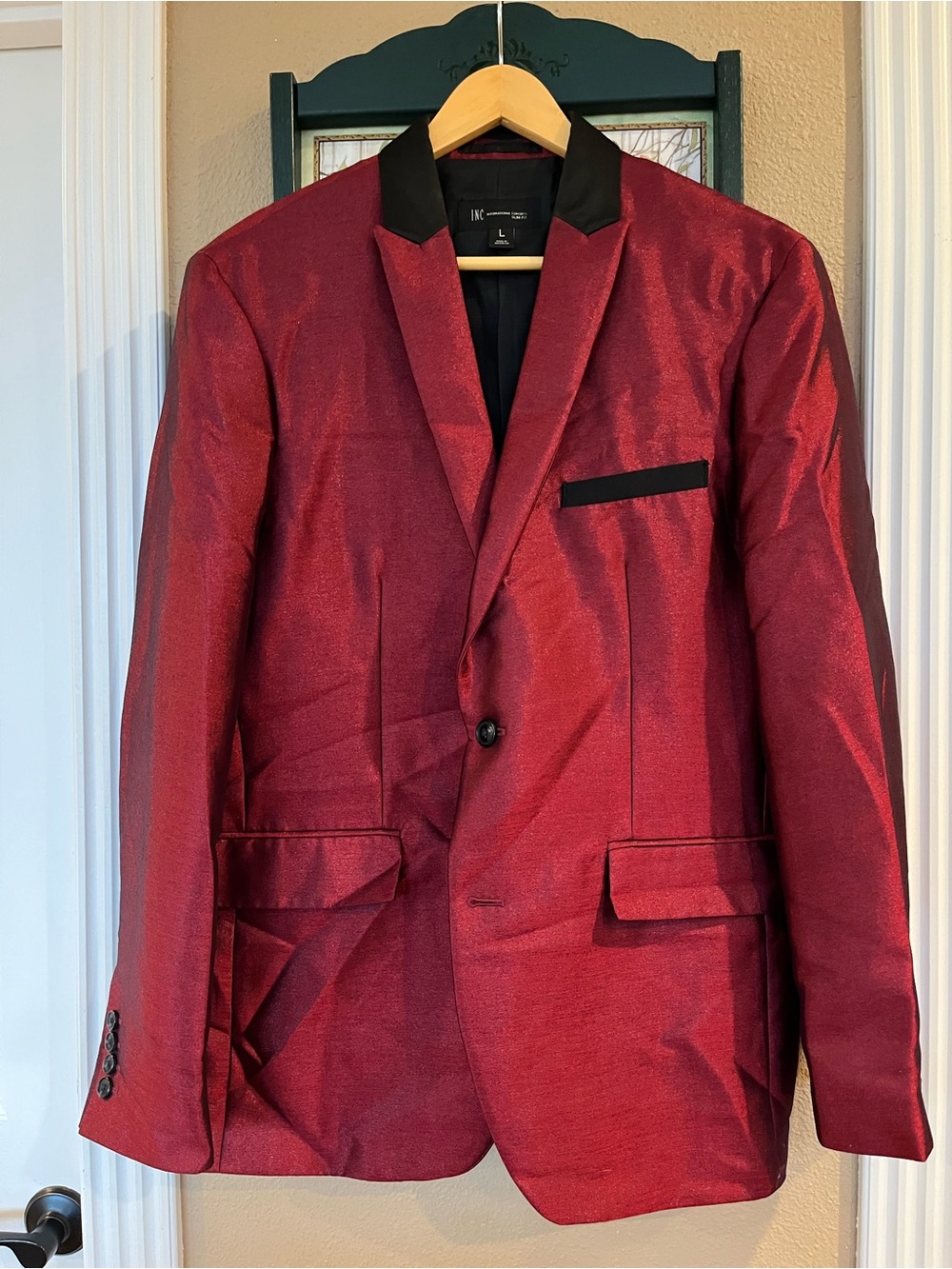 INC International Concepts Men's Red Metallic Two Button Blazer